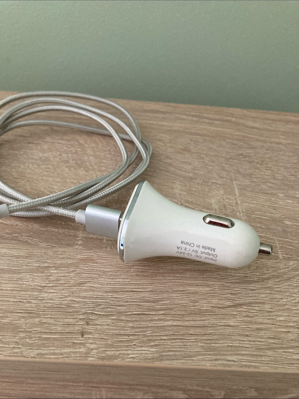 White Car USB Charging Adapter with Braided Cable